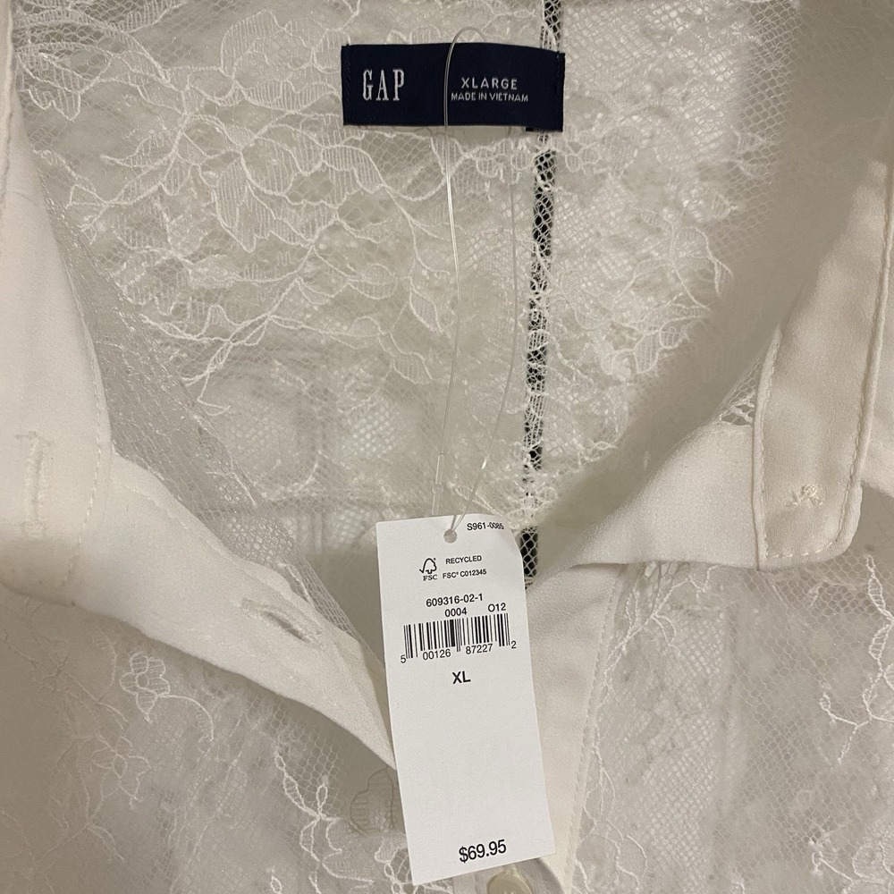 NWT GAP Classic Sheer Lace Shirt Cream Mesh Floral Gothic Romantic XL - Picture 4 of 8